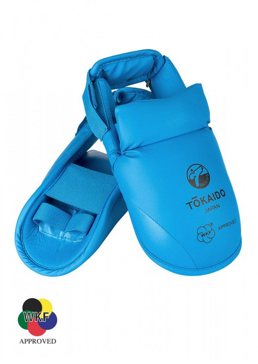 Protege-pieds Karaté Tokaido WKF avec velcro pour tibias bleu