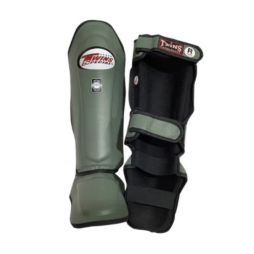 Protège-tibias avec pieds Boxe thai Twins Kaki