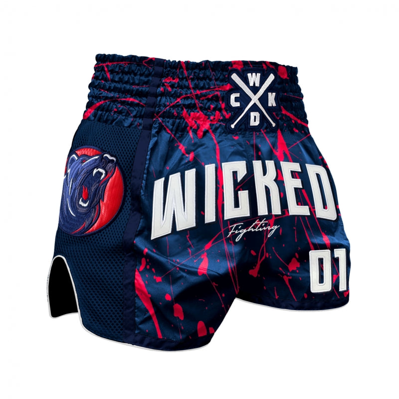 Short muay Thaï WickedOne BAD BEAR NAVY/ROUGE