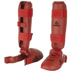 Protège-tibias et pieds amovible Karaté Hayashi WKF rouge