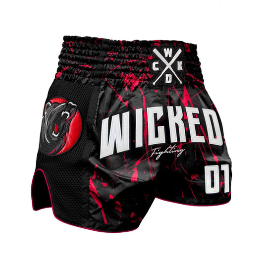 Short muay Thaï WickedOne BAD BEAR NOIR/ROUGE