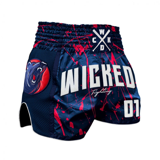 Short muay Thaï WickedOne BAD BEAR NAVY/ROUGE